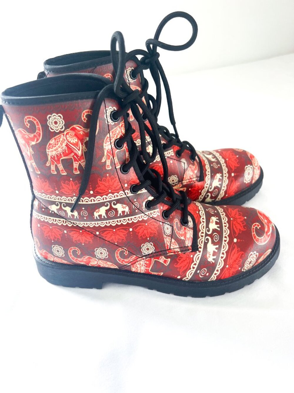 Mandela Elephant Lotus Print Boho Chunky Boots Size 8 - Picture 5 of 10